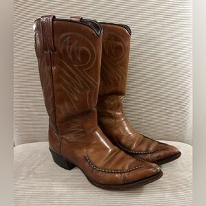 Vintage 1970s Dan Post Whip Stitch Cowboy Boots 6Y Stove Pipe